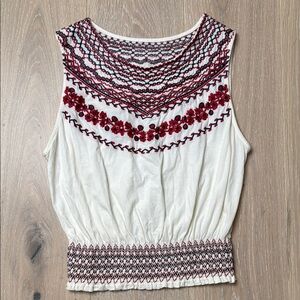 Anthropologie Linni Smocked Embroidered Top